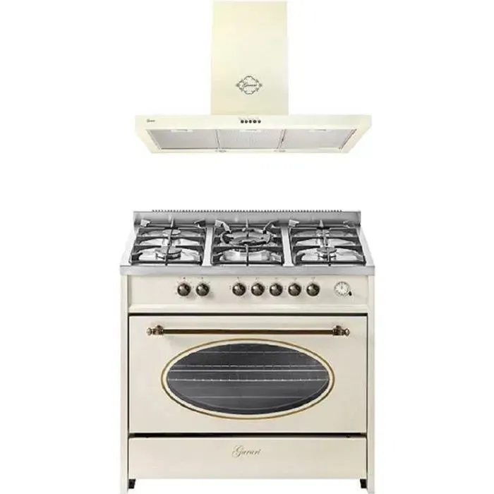 Cuisinière gaz pose libre 90 cm GURARI 914 cr r - 8 fonctions - 5 brûleurs - Four XXL 121 L + Hotte GCH F 461 BG 9