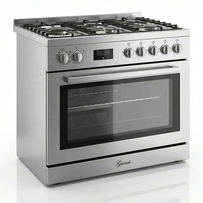 Cuisinière gaz pose libre 90 cm GURARI GCH E 818 X inox four électrique 126 L 5 foyers (Wok 4 kW) - Air Fry