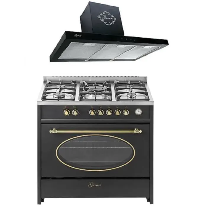 Cuisinière gaz pose libre 90 cm GURARI GCH E 914 BL - 8 fonctions - 5 brûleurs - Four XXL 121L + hotte murale GCH F 462 BL 9