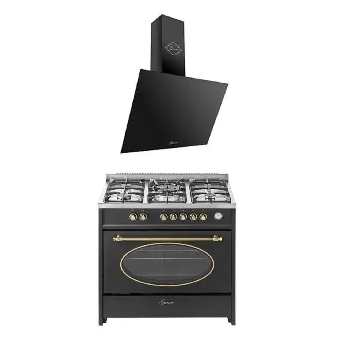 Cuisinière gaz pose libre 90 cm GURARI GCH E 914 BL - 8 fonctions - Hotte aspirante 90 cm - Noir rétro