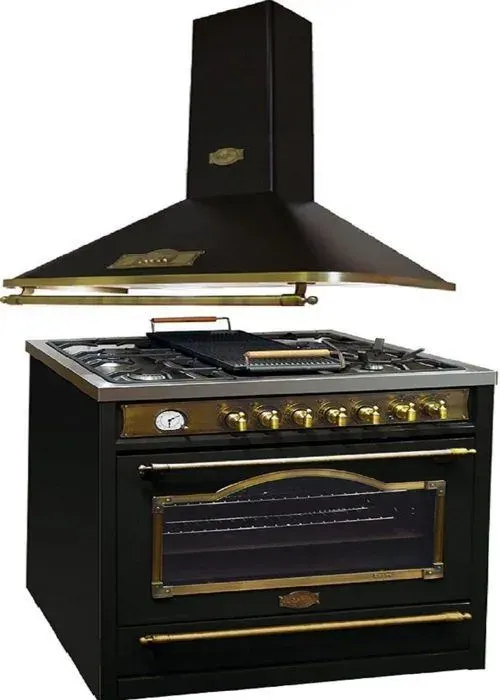 Cuisinière gaz pose libre 90 cm Kaiser HGE 93555 Em Noir Style retro - 5 foyers - Autonettoyage catalytique