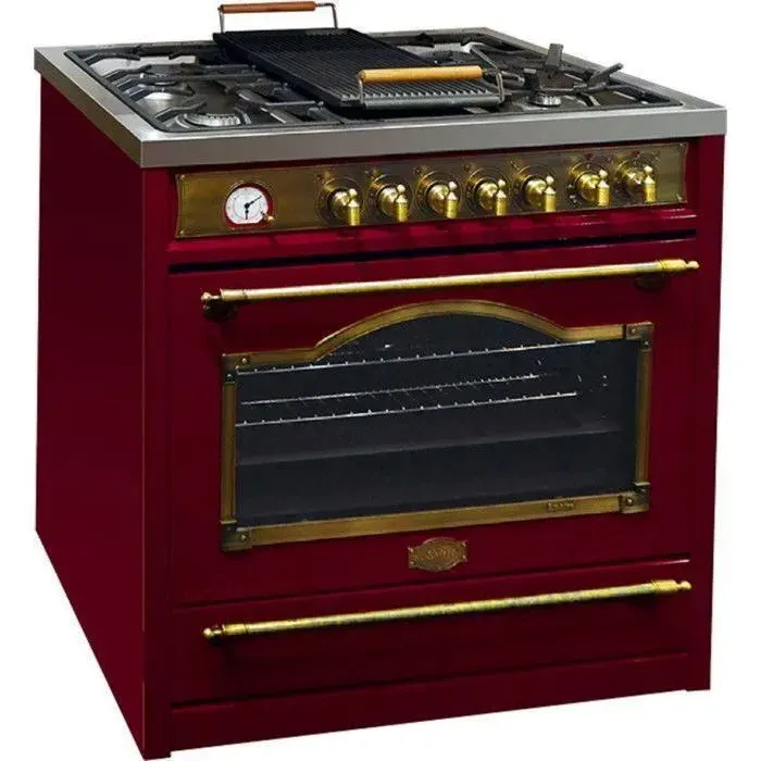 Cuisinière gaz pose libre 90 cm Kaiser HGE 93555 RotEm Rouge Style retro - 5 foyers à gaz - Autonettoyage catalytique