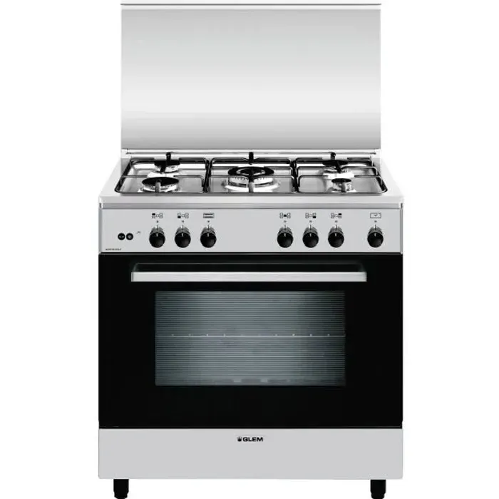 Cuisinière - Glem - A855GI - Acier inoxydable - 5 brûleurs - Four à gaz 95L