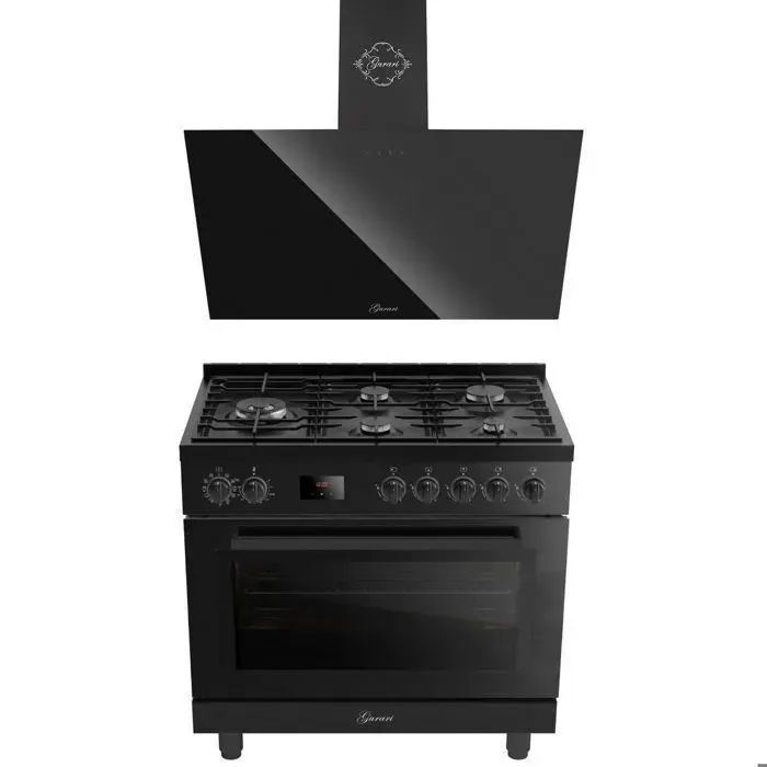 Cuisinière mixte 90 cm + Hotte - GURARI - Ensemble 90 cm - Four XXL 126 L - 5 brûleurs (Wok 4 kW) - Hotte 1000 m³/h