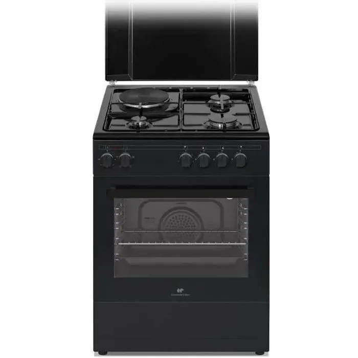 Cuisinière mixte CONTINENTAL EDISON CECM60FCB - 3 feux gaz + 1 électrique - L598 x P61 xH83 cm - Noir