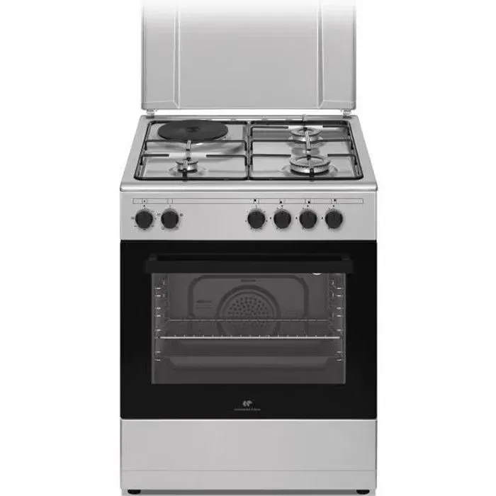 Cuisinière mixte CONTINENTAL EDISON CECM60FCS - 3 feux gaz + 1 électrique - L598 x P61 xH83 cm - Silver