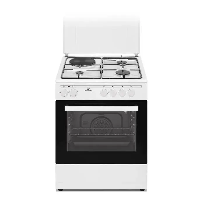 Cuisinière mixte CONTINENTAL EDISON CECM60FCW - 3 feux gaz + 1 électrique - L598 x P61 xH83 cm - Blanc