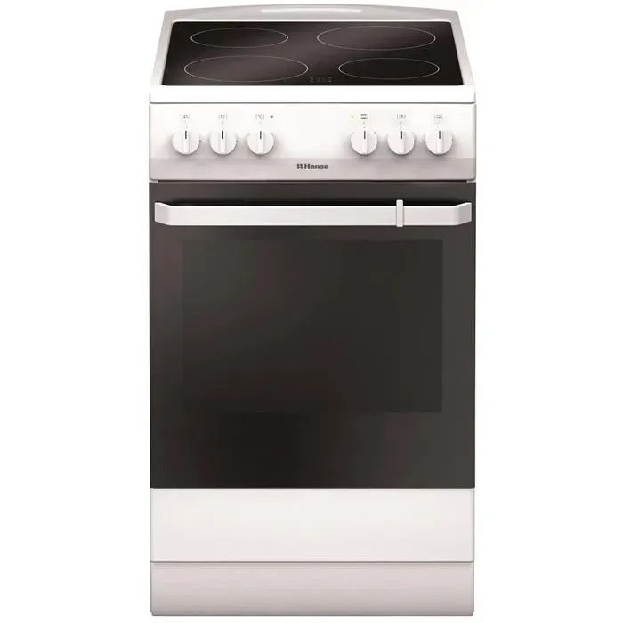 Cuisinière vitrocéramique électrique blanche - HANSA - Four électrique - Gril électrique - Convection - Nettoyage facile