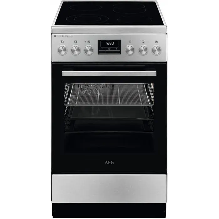 Cuisinière vitrocéramique électrique pose libre - AEG - 4 zones de cuisson Hi-Light - Zone extensible - Four électrique — coloris Gris