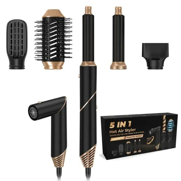 Curling Iron Pro 5-en-1 : Grandes boucles vagues variété de styles brosse à cheveux à air chaud