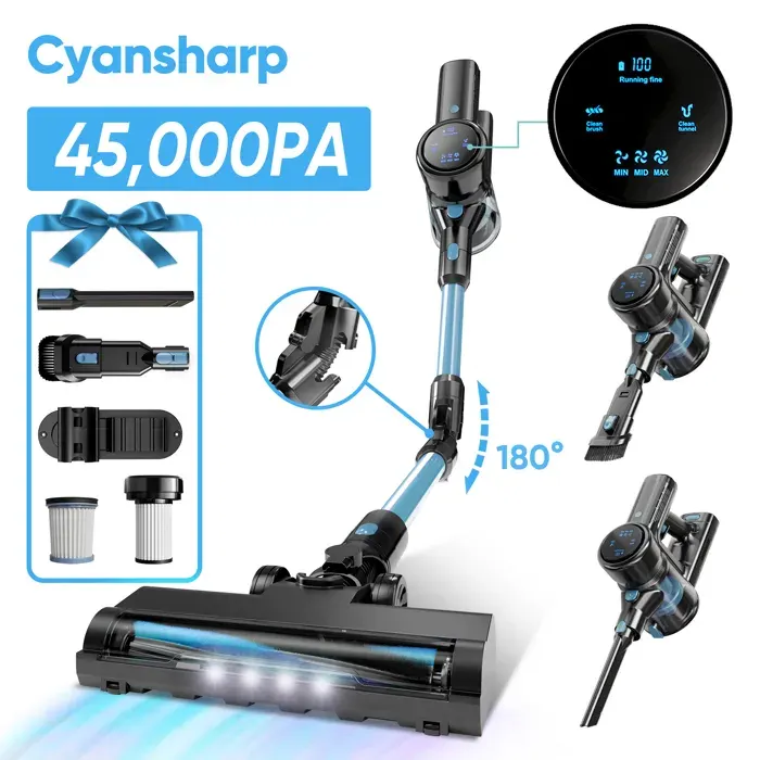 CYANSHARP V8 Aspirateur Balai Sans Fil Aspirateur Sans Sac 130AW 3 Vitesses écran 100kRPM BLDC Moteur EU 7*Batterie CE Rohs