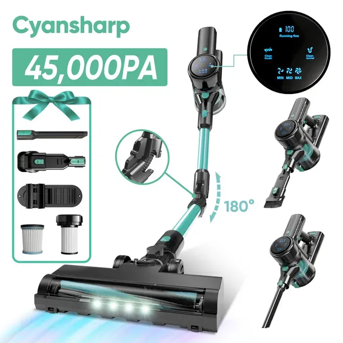 CYANSHARP V8 Aspirateur Balai Sans Fil Aspirateur Sans Sac 130AW 3 Vitesses écran 100kRPM BLDC Moteur EU 7*Batterie CE Rohs