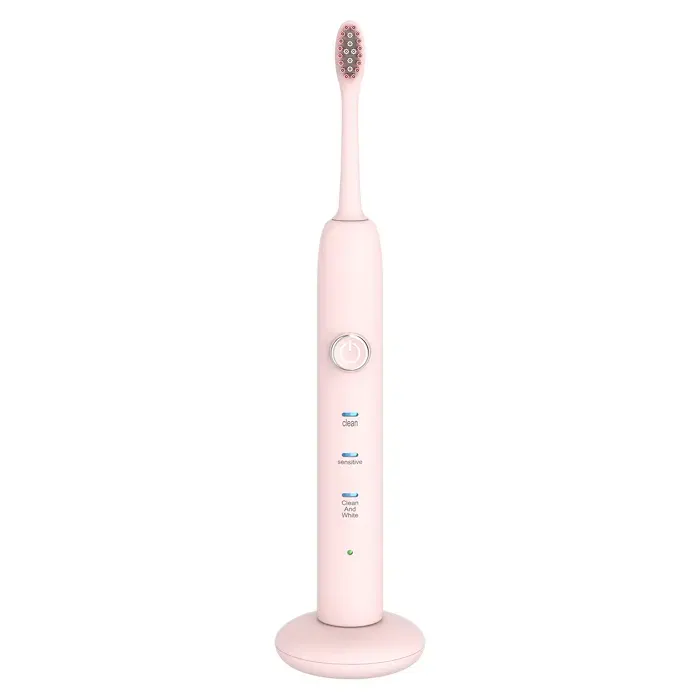 DAM Brosse à dents électrique avec batterie rechargeable et tête. 3 modes dutilisation. Charge sans fil inductive. Rose Clair
