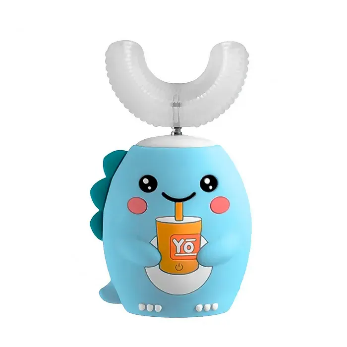DAM Brosse à dents électrique en forme de U pour enfants. Poils en silicone doux. 6x3x10 Cm. Couleur : Bleu clair