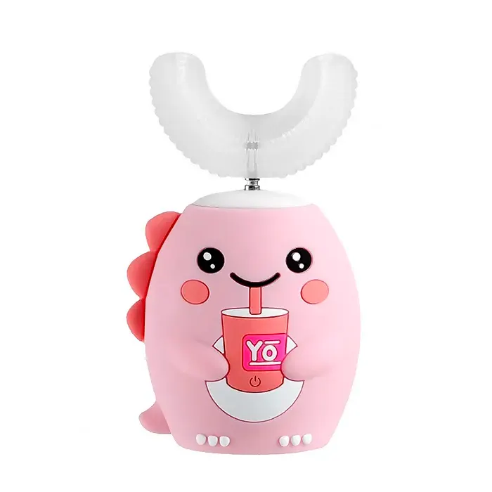 DAM Brosse à dents électrique en forme de U pour enfants. Poils en silicone doux. 6x3x10 Cm. Couleur : Rose pâle