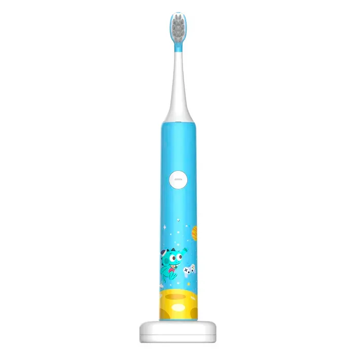 DAM Brosse à dents électrique pour enfants avec batterie rechargeable et tête. 3 modes dutilisation. Bleu