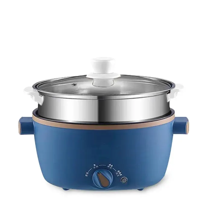 DAM Casserole électrique cuiseur vapeur multifonction. 3 températures. Antiadérent double niveau. 33x28x23 Cm. Bleu