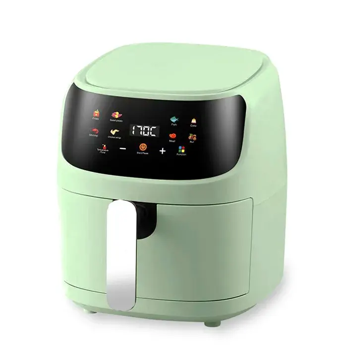DAM Friteuse à air 8L 1400W. Écran tactile 8 programmes de cuisson modes manuels grille antiadhésive. 28x26x32 Cm. Vert clair