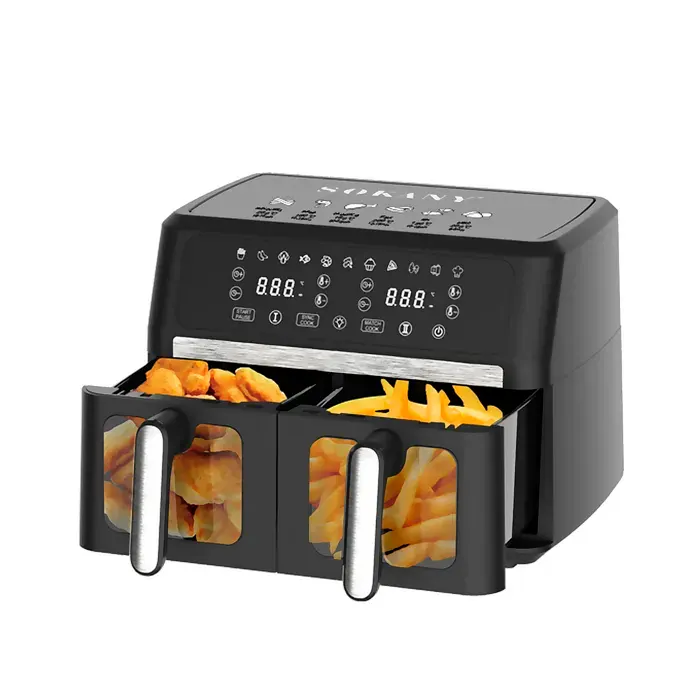 DAM Friteuse à air avec double compartiment 11L divisée en deux paniers de 5.5L. Panneau tactile numérique. 38x28x29 Cm. Noir