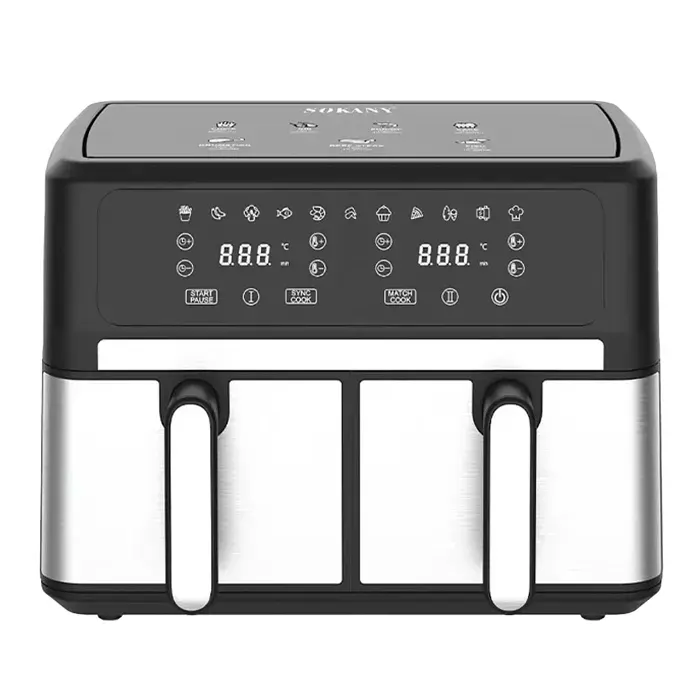 DAM Friteuse à air sans huile de 3000w double panier avec 10L de capacité totale. 39x32x295 Cm. Noir