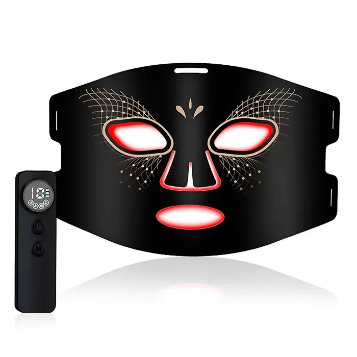 DAM Masque facial de traitement à lumière LED avec fonction de chauffage et thérapie 7 couleurs. 30x2x21 Cm. Couleur : Noir