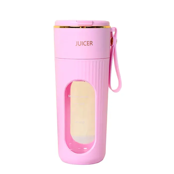 DAM Mini mixeur portable de 340ml avec 10 lames en acier écran LCD et démarrage de sécurité par double clic. 9x9x215 cm. Rose — coloris Blanc