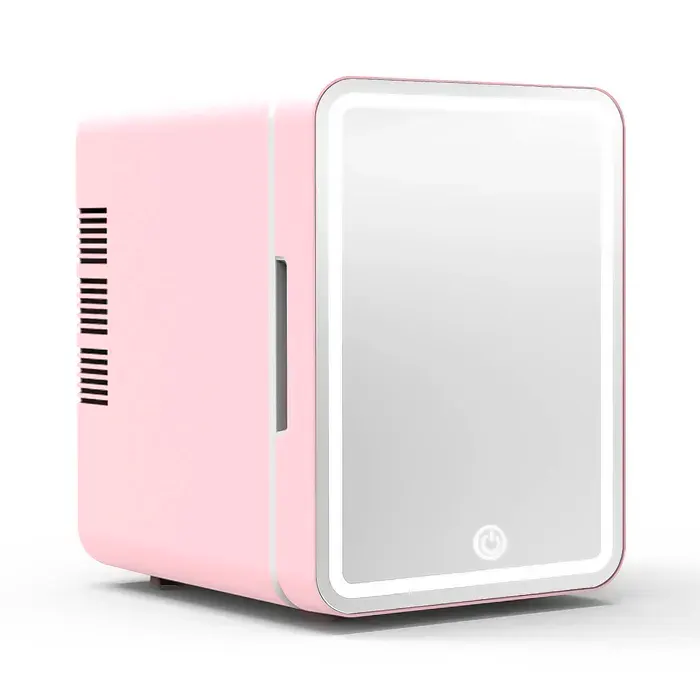 DAM Mini réfrigérateur portable pour maquillage de 6 litres mode déclairage miroir LED. Froid/Chaud (2-65 C) 24x17x25 Cm. Rose
