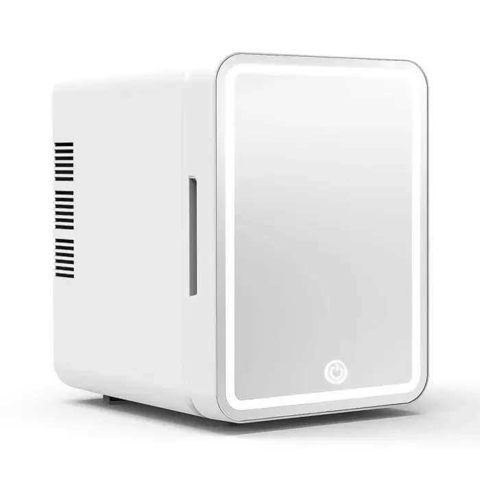 DAM Mini réfrigérateur portable pour maquillage de 6 litres mode déclairage miroir LED. Froid/Chaud (2-65 gr C) 24x17x25 Cm. Blanc