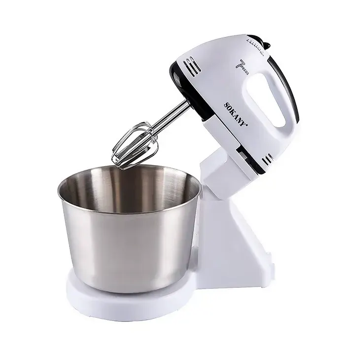 DAM Pétrisseur batteur électrique double avec 7 vitesses et fonction turbo. Bol en acier inoxydable de 2L. 18x28x30 Cm. Blanc