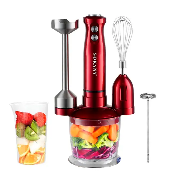 DAM Robot culinaire multifonction 5 en 1. Moteur en cuivre de 600W de puissance et 2 niveaux de vitesse. 21x13x38 Cm. Couleur — coloris Rouge