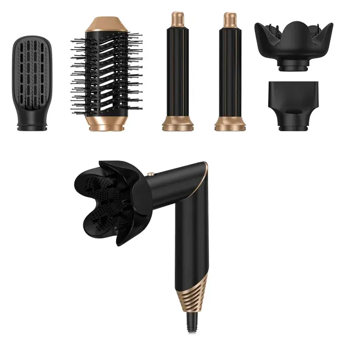 DAM Sèche-cheveux pliable 5 en 1 avec technologie ionique 1000 W de puissance et 3 niveaux de température réglables. 6x6x30 Cm. — coloris Noir