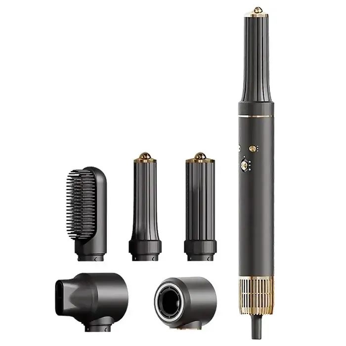 DAM Station professionnelle de beauté capillaire ionique 5 en 1 : sèche-cheveux boucleur lisseur. Grande puissance 1300W. Gris