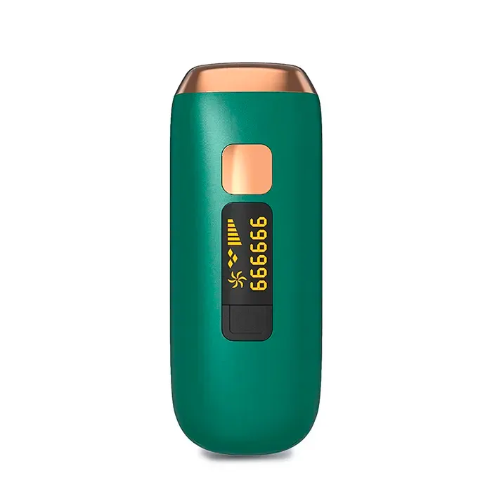 DAM T4 Épilateur IPL à lumière pulsée. 5 niveaux dintensité lumière continue haute intensité 999.999 impulsions. 7x5x17 Cm. — coloris Vert