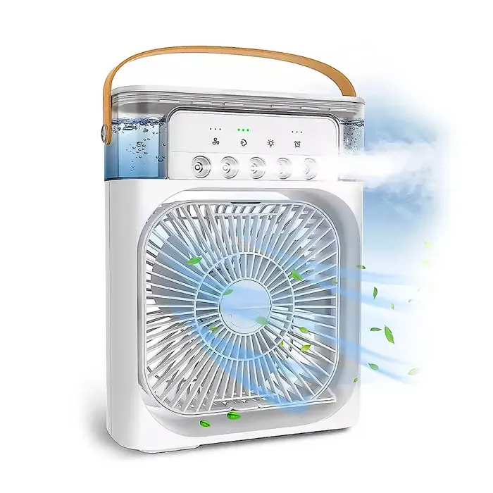 DAM Ventilateur dair froid avec 3 intensités et lumière RGB ajustable. 21x9x26 Cm. Couleur : Blanc
