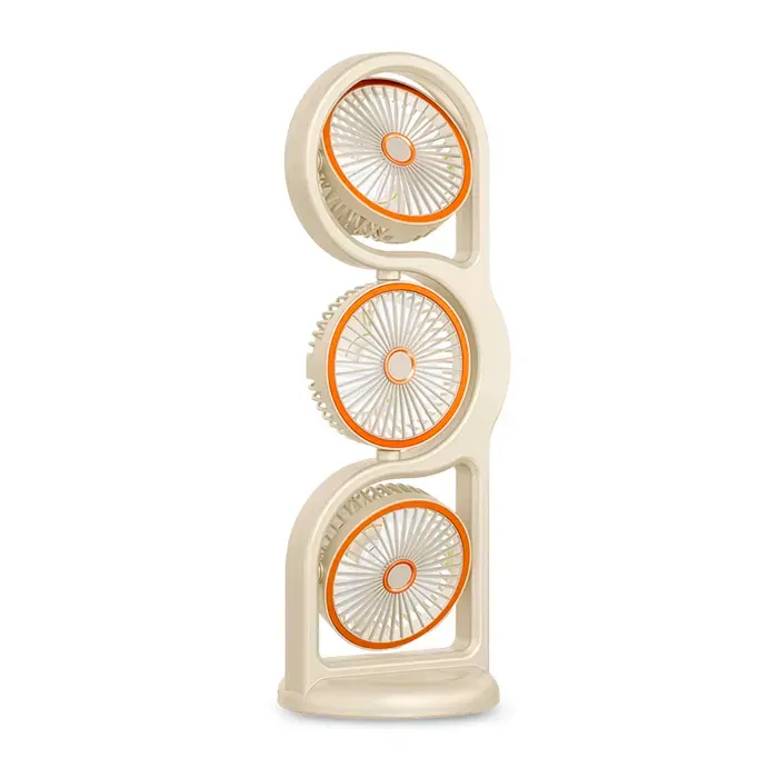 DAM Ventilateur de bureau F17. Avec 3 ventilateurs indépendants 5 vitesses par unité et rotation 360 verticale et horizontale. — coloris Beige