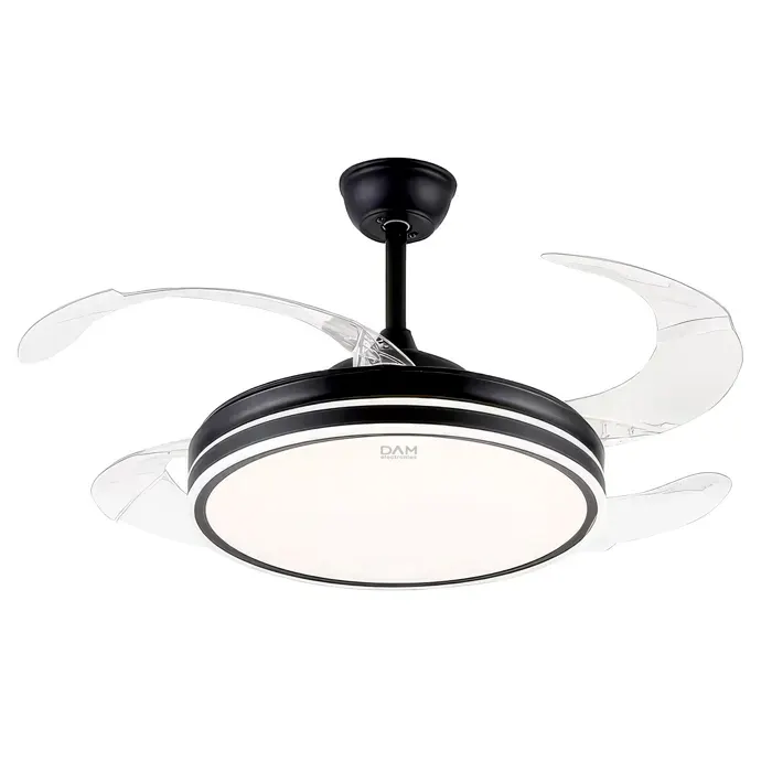 DAM Ventilateur de plafond 8808. 48 avec moteur de 36W lumières LED dimmables de 60W 6 vitesses et fonction hiver/été — coloris Noir