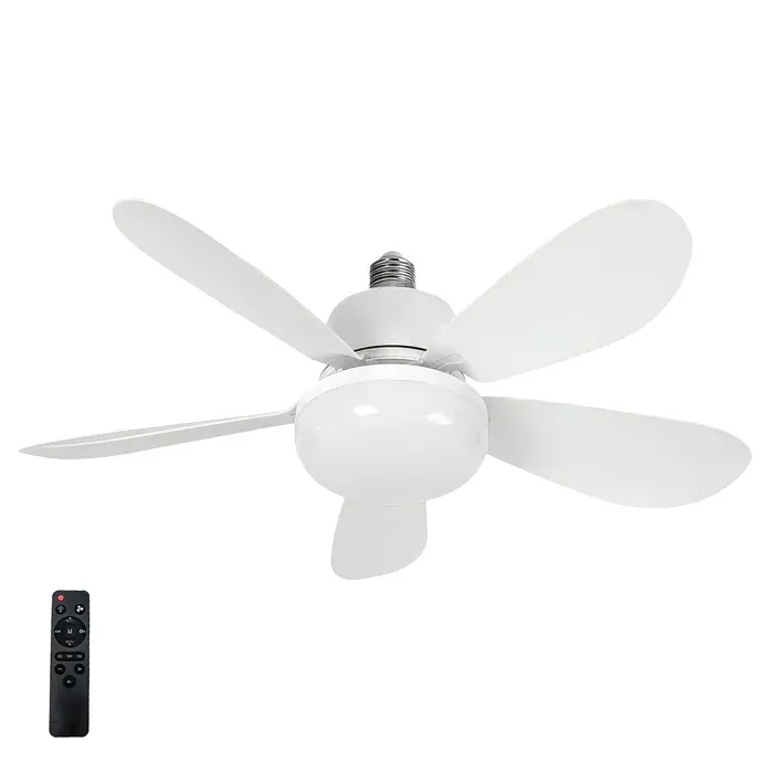 DAM Ventilateur de plafond FS-5YHX-R520 de 52 cm. Adaptateur E27 3 vitesses et lumière LED dimmable de 16 W. — coloris Blanc