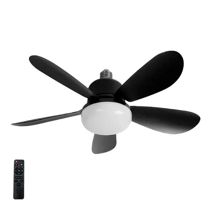 DAM Ventilateur de plafond FS-5YHX-R520 de 52 cm. Adaptateur E27 3 vitesses et lumière LED réglable de 16 W. — coloris Noir