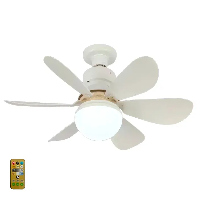 DAM Ventilateur de plafond FS-HX-R520 de 52 cm. Adaptateur E27 3 vitesses et lumière LED dimmable de 16 W. — coloris Blanc
