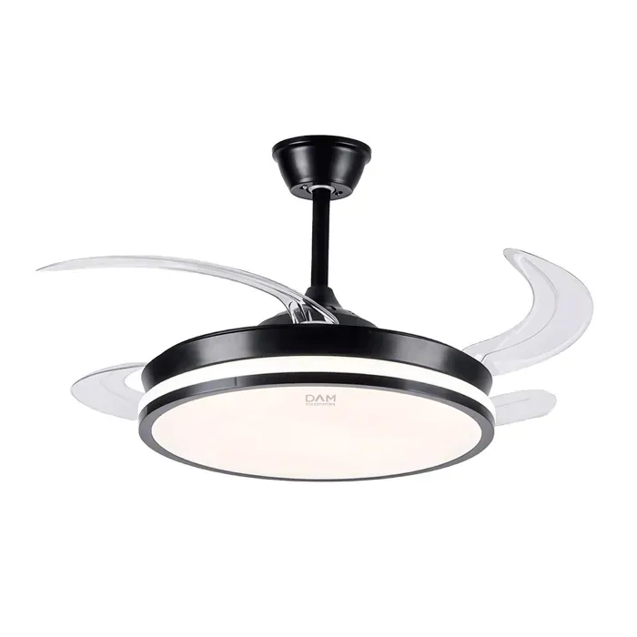 DAM Ventilateur de plafond L433. 42 avec moteur de 30W lumières LED dimmables de 60W 6 vitesses et rotation bidirectionnelle — coloris Noir
