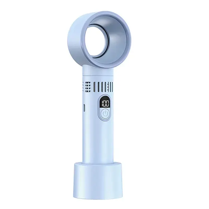 DAM Ventilateur portable sans pales avec 5 niveaux de vitesse et écran LCD. 7x6x22 Cm. Couleur : Gris Bleuté