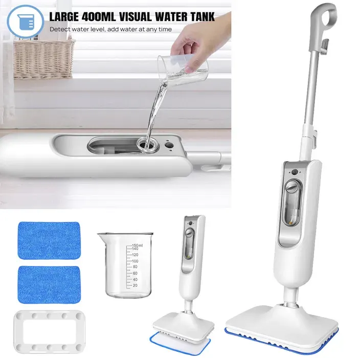 DayPlus Vapeur Nettoie Sol 1500W Réservoir 400ml 2 Serpillères Microfibre pour Moquette Parquet Carrelage