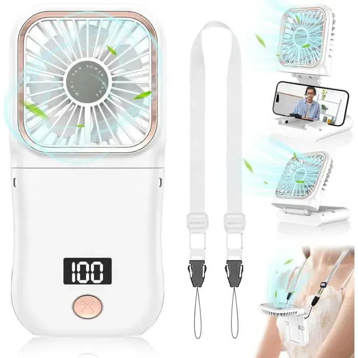 DDKJ Ventilateur Portable à Main Pliable 180°-Batterie 4000mAh PuissanteJusquà 8 HeuresÉcran LED des Niveaux