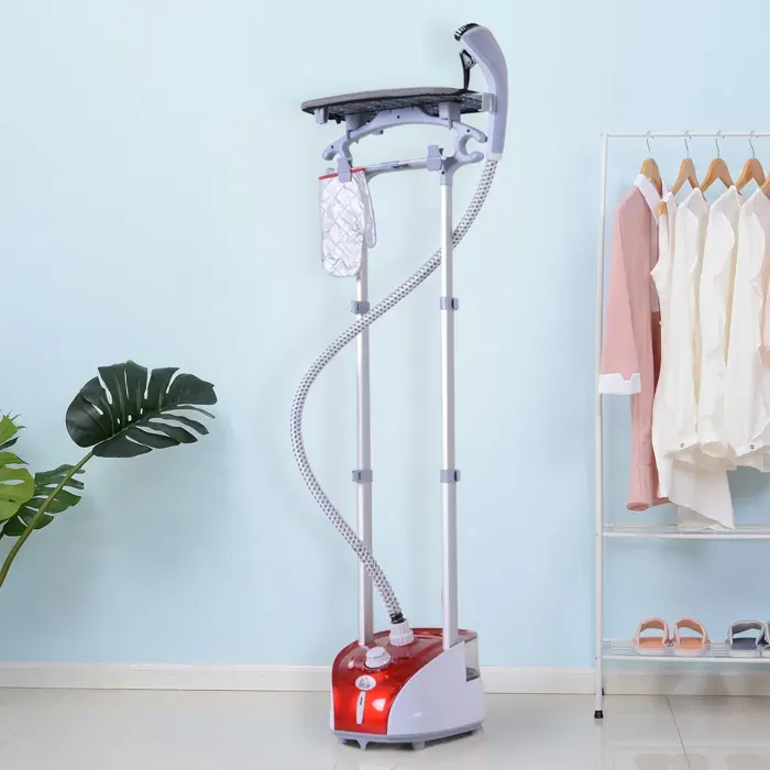 Défroisseur à vêtements 1800 W planche à repasser intégrée réservoir deau 2 L tige telescopique gant + cintre fournis rouge
