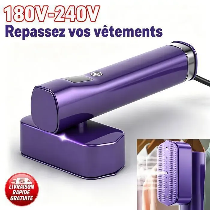 Défroisseur portable à vapeur – 145℃ – Réservoir amovible – Support anti-brûlure – Idéal pour déplacements