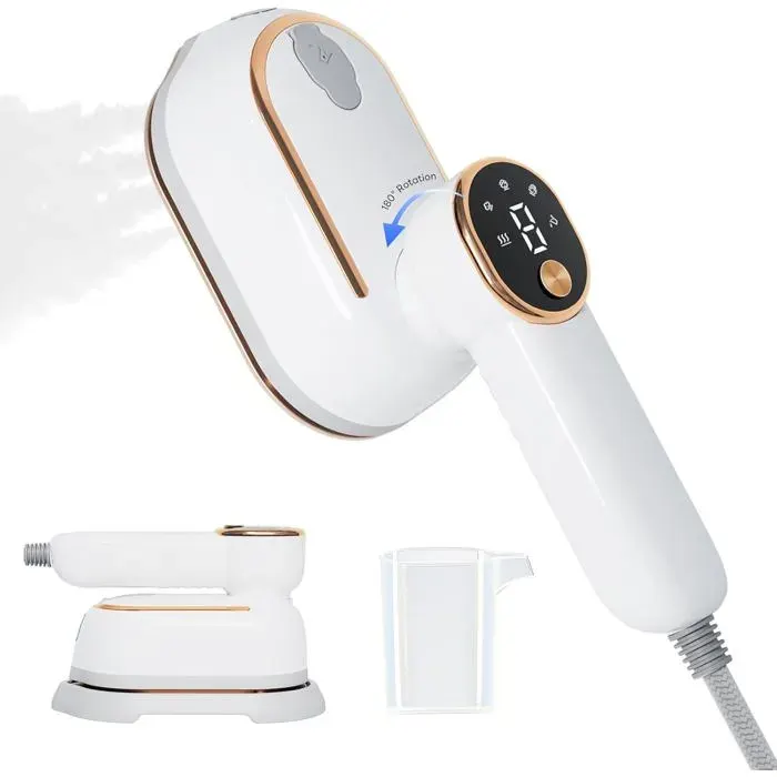 Défroisseur vapeur portable (1200 W) : chauffe rapide en 10 secondes écran LED poignée rotative à 180° et semelle en céramique