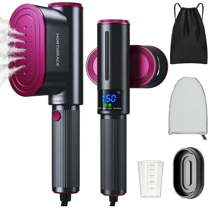 Défroisseur vapeur portable noir - 1200 W - Repassage vertical - Tête pivotante à 90° - Écran LED - 3 modes