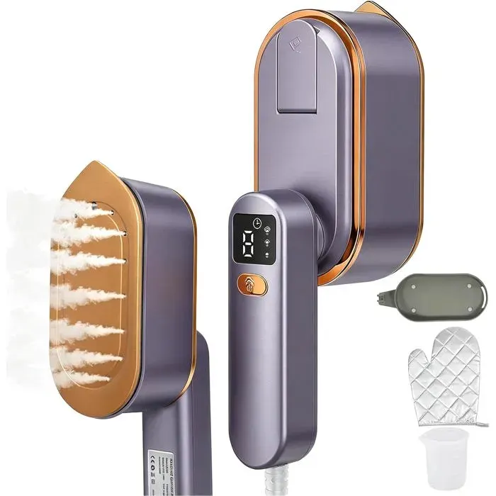 Défroisseur vapeur portable violet - 2-en-1 - 1200 W - Réservoir 150 ml - 3 niveaux de vapeur