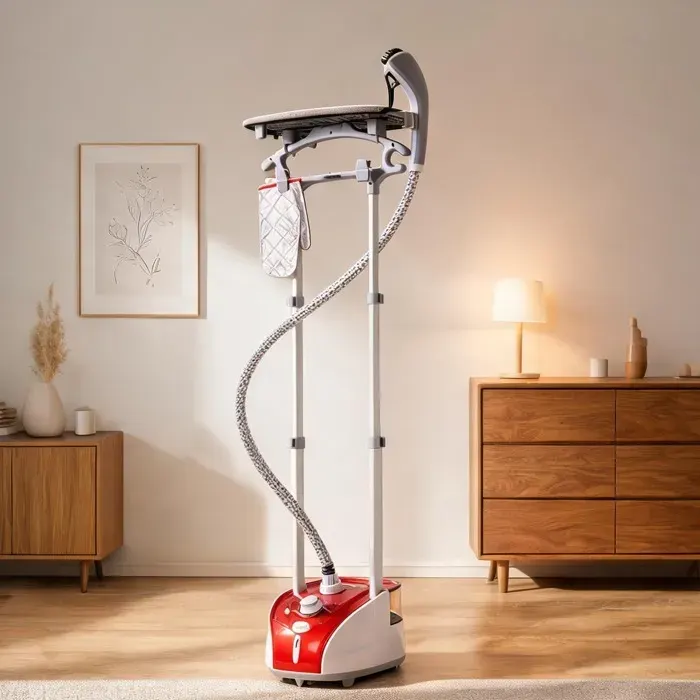 Défroisseur vapeur vertical 1950 W avec planche intégrée réservoir 2 L et 11 modes rouge riche