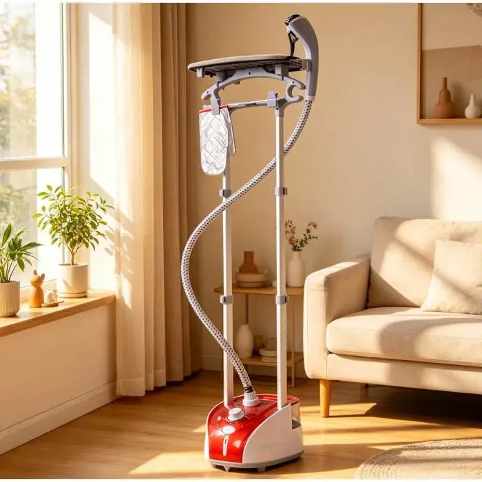 Défroisseur vertical 1950 W 2 L 32 g/min chauffe 38 s planche intégrée rouge
